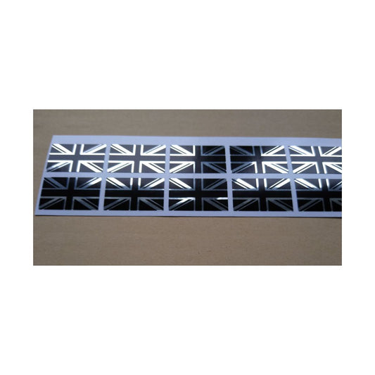 Union Jack British Flag Sticker set x 10 Polished Silver and Black.