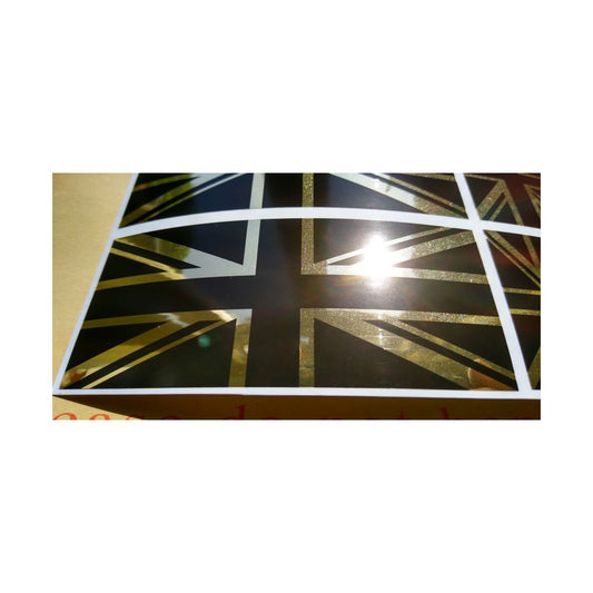 8 x Union Jack  British Flag Stickers polished mirror Gold and gloss Black.